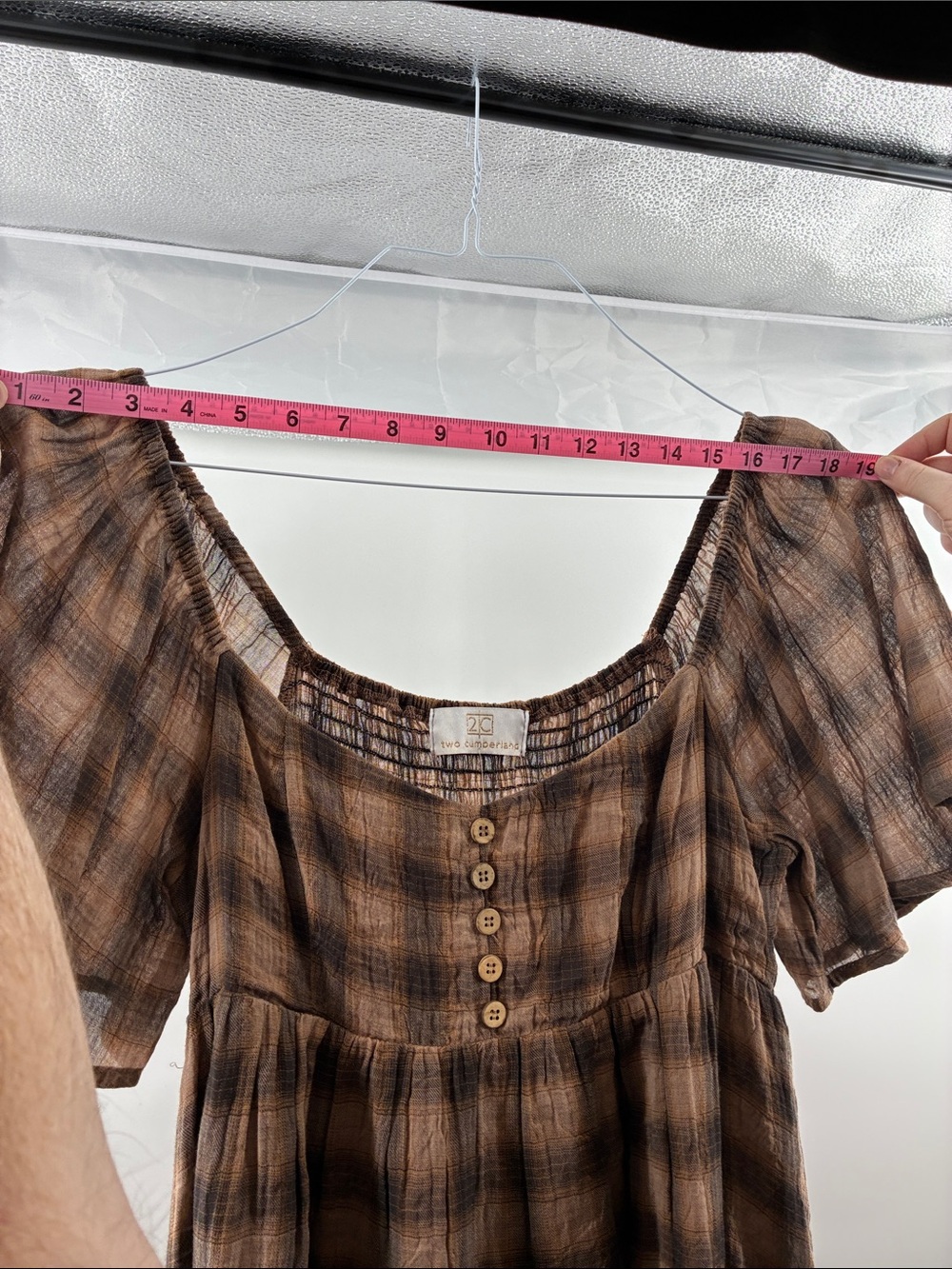 Rust-Brown Plaid Off-Shoulder Women’s Dress - Picture 4 of 6